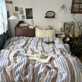 Taooba Blue & Brown Vintage Striped Bedding Set