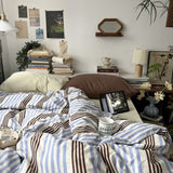 Taooba Blue & Brown Vintage Striped Bedding Set