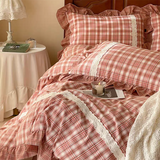 Taooba Blue Tartan Plaid Ruffle Bedding Set