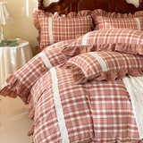 Taooba Blue Tartan Plaid Ruffle Bedding Set