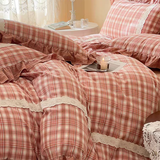 Taooba Blue Tartan Plaid Ruffle Bedding Set