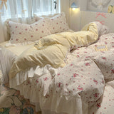 Taooba Christmas Gift Bedding Set Korean Style 2024 New  Small Floral Water Washed Cotton Lace Duvet Cover Set Queen Size