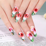 Taooba Christmas nail 24Pcs Short Round Head Pink Fake Nails with Rose Flowers leaf Pattern Wearable Almond False Nail Full Cover Press on Nails Tips