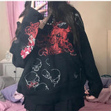 Taooba Mall Goth Skull Graphic Print Hoodie Dark Preppy Y2k Grunge Sweatshirts Jacket Harajuku Aesthetic Retro Women Fairycore Clothes