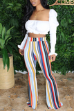 Taooba - Olive green White Blue Pink Yellow Olive green Color blue Elastic Fly High Striped Loose Pants Bottoms