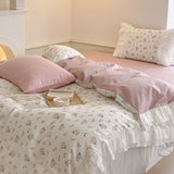 Taooba- Dobby Print ruffle lace bedding set floral gentle cotton queen bedding set simple bed sheets quilt cover bedding princess linen