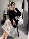 Taooba  party look inspos Black Long Sleeve Midi Dress 2024 Women Autumn French Elegant Slim  Y2K Vestidos Largos Fashion Female Evening Party Dresses New