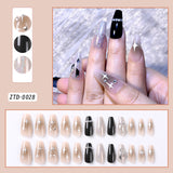 Taooba Christmas nail 24Pcs Medium Long Acrylic Fake Nails Removable French Fake Nails Wearing False Nails Set Full Cover Ballet Press On Nail Tips&7Y