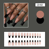 Taooba Christmas nail 24Pc Square Head French Tip Press On Nails Medium Length With Black Edge Fake Nail Wearable Coffin Full Cover Nail Tips Manicure