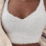 Taooba Christmas Gift outfit  Autumn Velvet Three Piece Suit Outfits Sexy Women White Matching Set Crop Top And Shorts Lounge Home Wear Pijama Oversize Winter