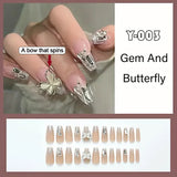 Taooba 24pcs/box Fake Nails Press on Reusable with Designs Set French Artificial Aurora Diamond False Tipsy Stick-on Nails Tips Art