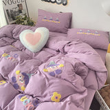 Taooba Christmas Gift Purple Washing Bedding Set  Towel Embroidered Small Doll Four PIECE Set Dormitory Cardboard Duvet Cover Quilt Duvet Set