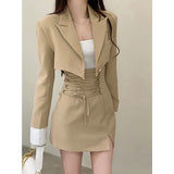 Taooba  party look inspos 2 Piece Dress Set Women Casual Y2k Crop Tops Elegant Jacket Coats + Mini Skirts Korean Fashion Suits 2024 Spring Blazers Dress