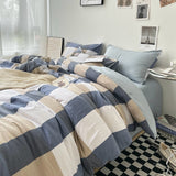 Taooba Christmas Gift Bed Linen Washed Cotton Striped Grid Minimalist Bedding Sheet Set Comforter Sets Queen Duvet Cover Double For Boys And Girls