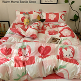 Taooba Christmas Gift Pastoral Ins Floral Bedding Set Girls Twin Queen Size Duvet Cover Flat Sheet Pillowcase Bed Linen Kids Adult Simple Home Textile