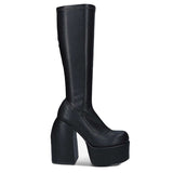 Women punk style boots elastic microfiber shoes woman ankle boots high heels black thick platform long knee high boots