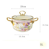 Taooba Enamel Soup Pot Retro Flower Bird Binaural Large Capacity Stew Pot with Lid Home Enamel Utensils for Kitchen Delicate Cookware