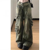 Taooba Christmas Gift outfit  grunge outfits American New Retro Washed Workwear Jeans Women's Street Design Straight Loose Wide Leg Drop-down Long Pants