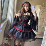 Taooba  party look inspos Dark Gothic Lolita Style Dresses Victorian Women Lace Halter Neck Bandage Corset Jsk Dress Japanese Fashion Holiday Party Dress