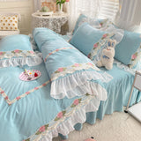 Taooba Christmas Gift Princess Style Korean Bed Skirt Bed Sheet Embroidered Ruffle Lace Quilt Cover Ins Bedding For Girls Luxury Home Textiles