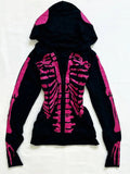 Taooba party outfit  Pink Skull Graphic Hoodie Zip-up Y2k Women High Street Punk Vintage Clothes Winter Hooded Grunge Gothic New Hoodies 2024 Hoody