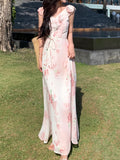 Taooba  party look inspos New Summer Women Elegant Floral Casual Dress Sleeveless A-Line Beach Holiday Clothes with Belted Female Vestidos Long Robe