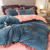 Taooba-Thick Coral Fleece Winter Four-Piece Set Double-Sided with Velvet Quilt Cover Flannel Bed Sheet Bedding Milk Fiber Winter