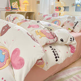 Taooba Christmas Gift Korean Girls Cherry Bedding Set, Soft Cotton Bed Sheet, Quilt Cover, Pillowcase, Bed Linens, Comforter Sets