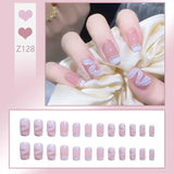 Taooba 24pcs/box Fake Nails Press on Reusable with Designs Set French Artificial Aurora Diamond False Tipsy Stick-on Nails Tips Art