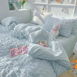 Taooba Christmas Gift Princess Bedding Set  French Style Wash Cotton Solid Color Seersucker Summer Soft 2024New Bed Sheet Set Comforter Set