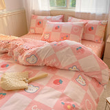 Taooba-Kawaii Strawberry Rabbit Bedding Set For Home Cotton Twin Full Queen Size Cute Double Fitted Bed Sheet Girl Quilt Duvet Cover