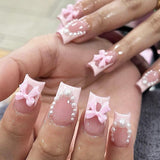 Taooba 24pcs/box Fake Nails Press on Reusable with Designs Set French Artificial Aurora Diamond False Tipsy Stick-on Nails Tips Art