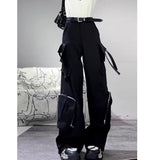 Taooba Christmas Gift outfit  masc outfits American Retro Black Casual Pants Hot Girl Overalls Women's Design Sense Niche Loose Wide Leg Pants Straight Trousers