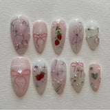 Taooba Christmas Nail  24pcs Summer Fake Nails Press on Almond Wearable 3D Butterfly Flower Short Almond False Nails Smudging Bubble Bead False Nails