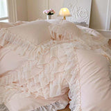 Taooba Cream White Princess Style Chiffon Ruffled Bedding Set