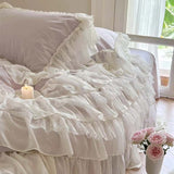 Taooba Cream White Princess Style Chiffon Ruffled Bedding Set