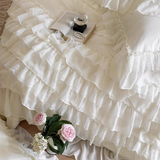 Taooba Cream White Princess Style Chiffon Ruffled Bedding Set