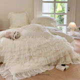 Taooba Cream White Princess Style Chiffon Ruffled Bedding Set