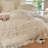 Taooba Cream White Princess Style Chiffon Ruffled Bedding Set