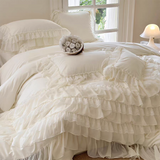 Taooba Cream White Princess Style Chiffon Ruffled Bedding Set