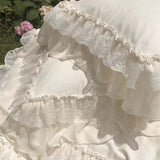 Taooba Cream White Princess Style Chiffon Ruffled Bedding Set