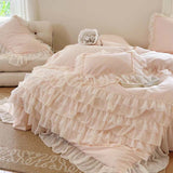 Taooba Cream White Princess Style Chiffon Ruffled Bedding Set