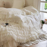 Taooba Cream White Princess Style Chiffon Ruffled Bedding Set