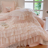 Taooba Cream White Princess Style Chiffon Ruffled Bedding Set