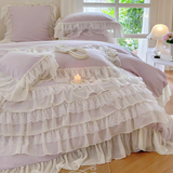 Taooba Cream White Princess Style Chiffon Ruffled Bedding Set