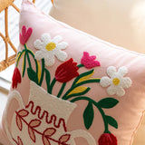 Taooba-Embroidered Flowers in a Vase Cushion Cover