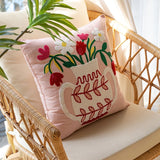 Taooba-Embroidered Flowers in a Vase Cushion Cover