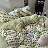 Taooba Little Green Hearts Pattern Bedding Set