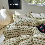 Taooba Little Green Hearts Pattern Bedding Set