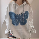 Taooba Christmas Gift outfit  Patchwork Denim Butterfly Vintage Hoodie